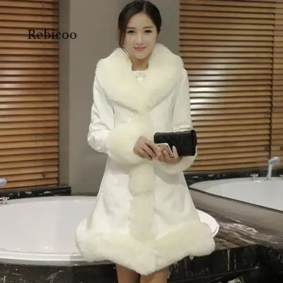 Winter jacket Ladies Autumn And Winter New Large Size White Warm Fur Top Fox Fur Collar Slim Coats Female Faux Fur Coat S-4XL