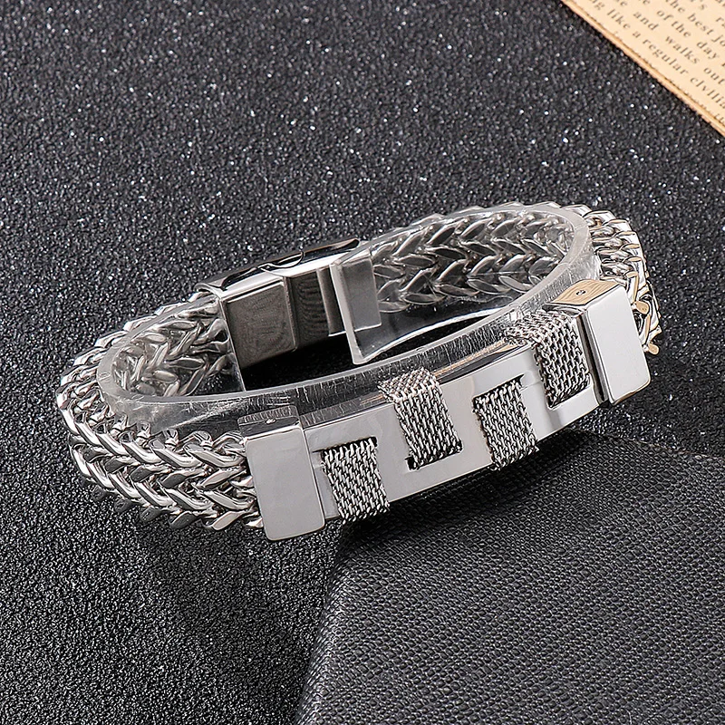 Drei-farbe Trend Edelstahl Nähte herren Armband Design Gefühl Armband Schmuck – Detail 5