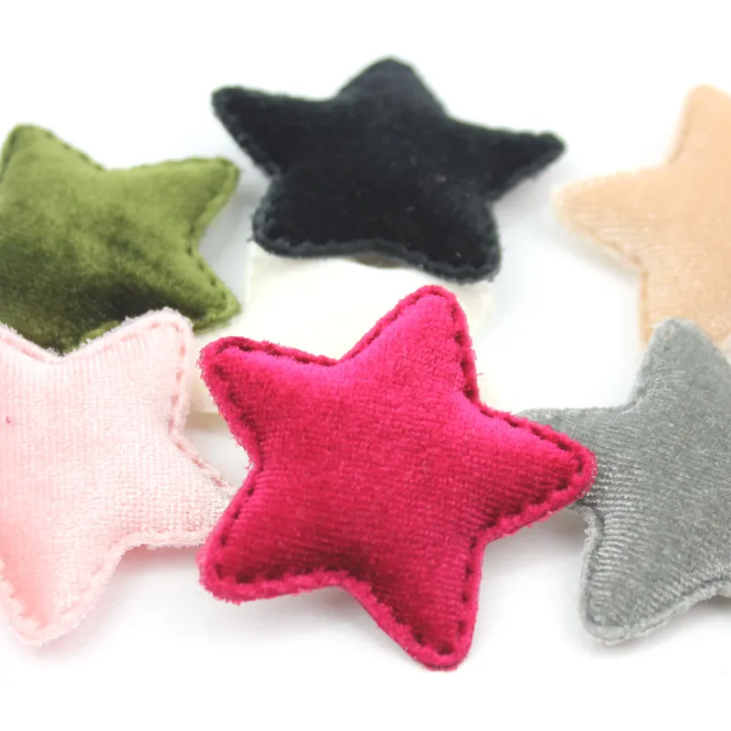 42Pcs 4.8cm Flannelette Star Shape Padded Appliques For Kids BB Clip DIY Velvet Decor Ornament and Garment Accessoires Wholesale