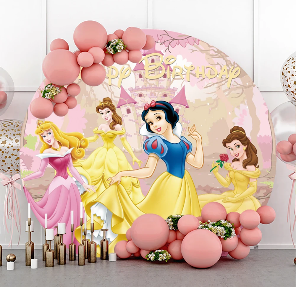 Disney Princess Round Photography Banner Backgrounds Kid Girl Birthday Party Backdrops Decoration For Baby Shower Party Supplies