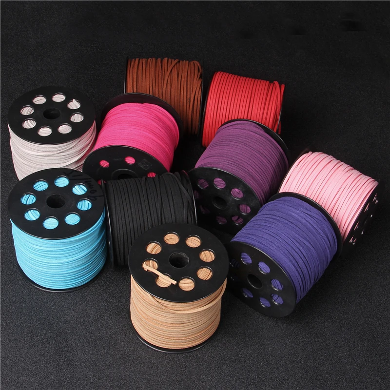 100m/lot 2x1mm Flat Faux Suede Braided Cord Korean Velvet Leather Handmade Thread String Rope For DIY Jewelry Making Supplies