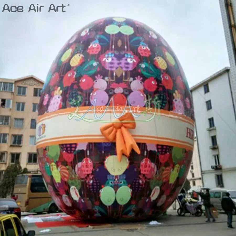 

3m H Inflatable Easter Egg Outdoor Giant Balloon Adornment Easter Egg With Bowknot For Festival Party And Event Decorations