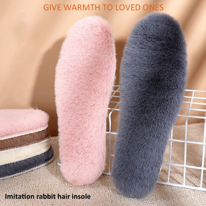 1 Pair Thicken Thermal Insoles Imitation Rabbit Hair Light Breathable Sole Shoes Pad Men Women Warm Soft Insole Warm