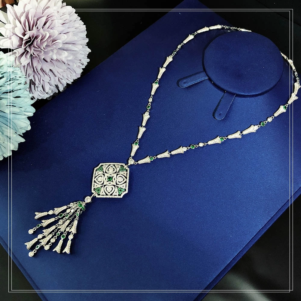 2021 High End Fashion Luxury Green Tassel Banquet Necklace Women Dance Hot Brand Jewelry  Quality AAA Zircon Shining Friend Gift