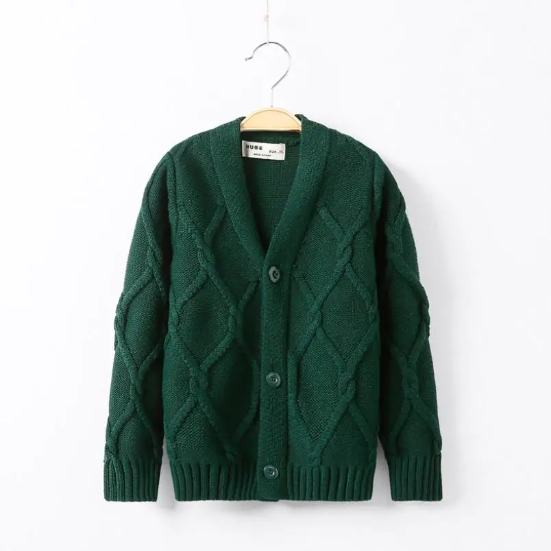 2023 new Spring Autumn Boys Sweater Solid Color Keep Warm Knitting Jacquard Weave V-neck Cardigan For Kids 2-10 Years Old