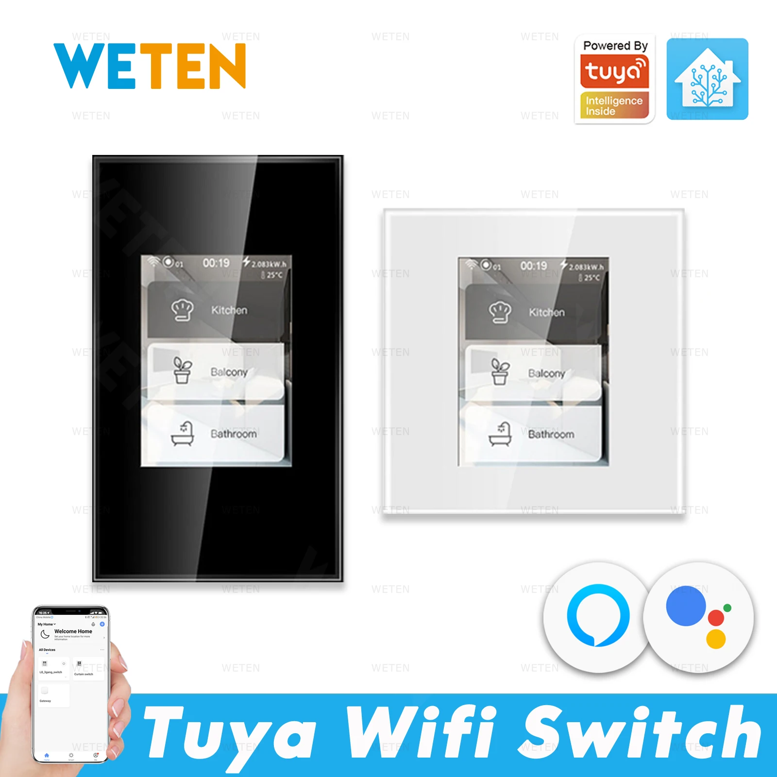 LCD Smart Wifi Wall Light Switch Tuya Smart Life App, Energy Monitoring Support Home Assistant Alexa Google Home US EU 110V 220V