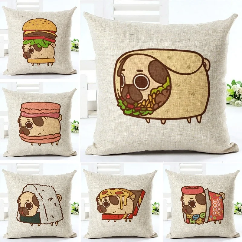 

Cushion Cover Cartoon Funny Pugs Linen Pillow Cover Sofa Accessories Decor Throw Pillows Sofa Home Decoration Pillowcase