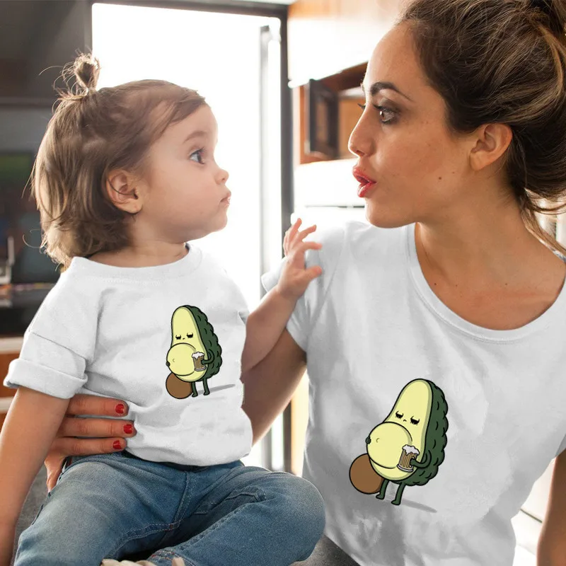 Funny Cartoon Avocado Tshirt Family Matching Clothes Short Sleeve Casual T-shirt Family Look Matching Mother Daughter Clothes