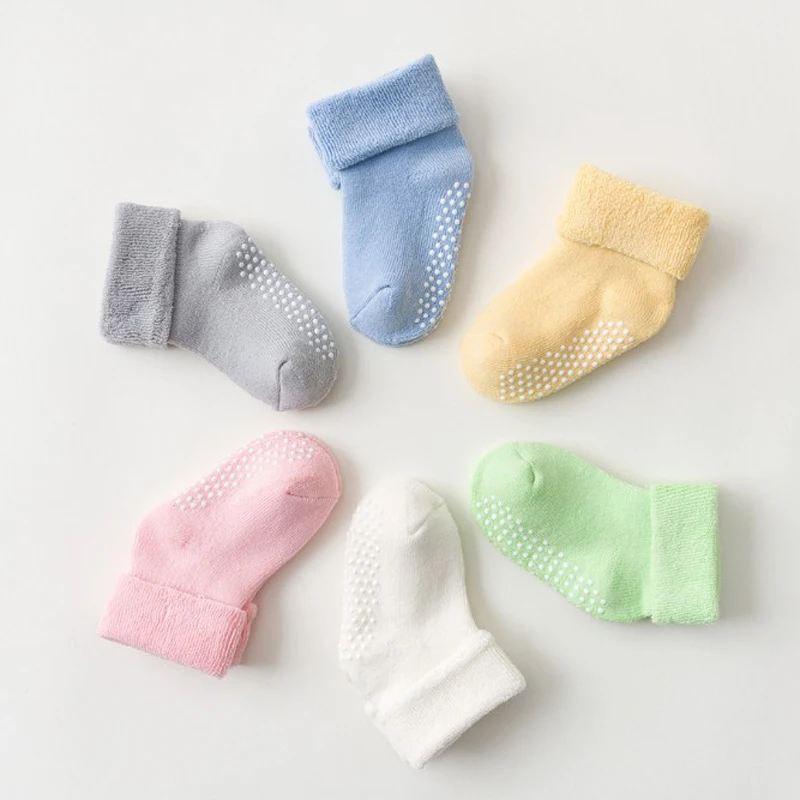 3 Paar/partij Nieuwe Herfst En Winter Dikke Babysokjes Antislip Vloer Baby Voet Sokken