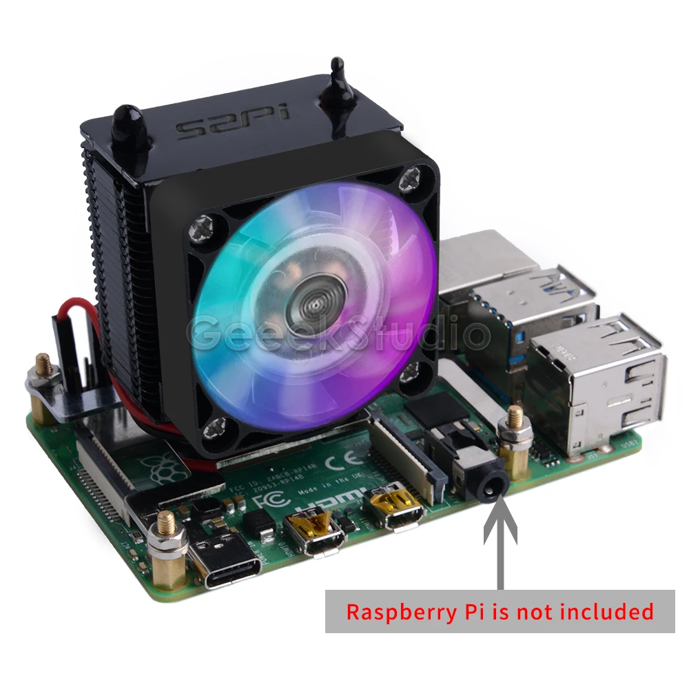 Picture 7: Black ICE-Tower CPU Cooling Fan Super heat dissipation 7 Colours Light Bracket 5-layer Case Shell for Raspberry Pi 4B / 3B+