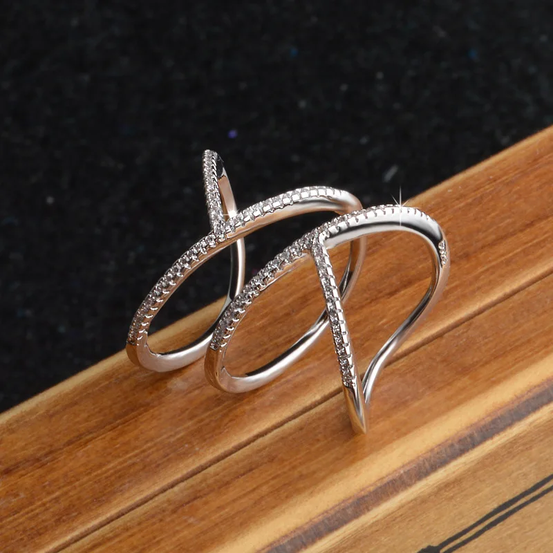 Foxanry Wholesale Silver Color Sparkling Single Rings for Women Couples New Fashion Elegant Party Jewelry Adjustable