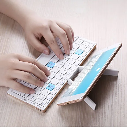 Tri-folding Keyboard nirkabel Bluetooth, wadah alumunium lipat untuk iPad 7 8 9 iPhone 11 12 13 14 Z lipat 4 MateXS lipat