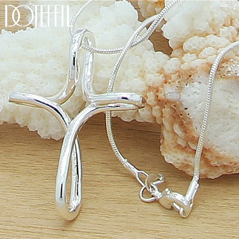 

DOTEFFIL 925 Sterling Silver Charm 18 Inch Snake Chain Woman Cross Pendant Necklace Wedding Engagement Party Jewelry Gift