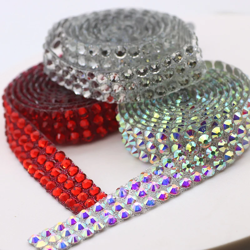 1 Yard Sewing Trim Crystal Red Strass Hot Fix Rhinestone Tape Applicator Ribbon With Rhinestones Iron On Appliques For Dresses