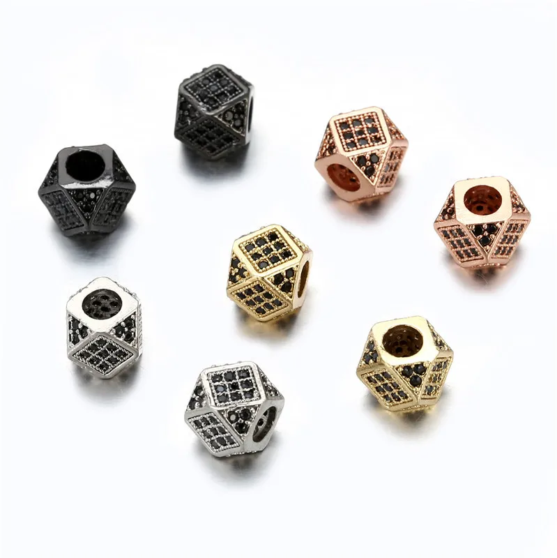 3Pcs/Lot Metal Copper Micro Pave CZ Geometry Crown Leopard Helmet Skull Round Space Charms Beads for Jewelry DIY Bracelet Making