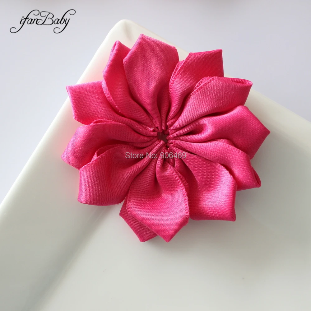 7cm Rose Ribbon Hair Flowers Satin Fabric Flower For Baby Girl Kids Women Headwear Accessories