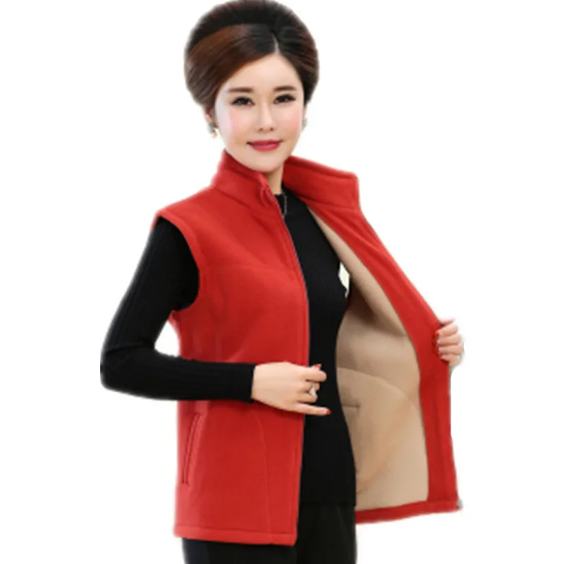 8 colors Autumn &winter Short middle aged women 5XL fleece vest jacket casual solid color warm stand collar vest A263