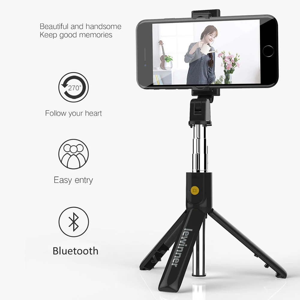 Lewinner 3in1 Bluetooth Không Dây Gậy Chụp Hình Selfie Stick Cho Iphone/Android Có Thể Gấp Gọn Cầm Tay Monopod Chụp Từ Xa Ổ Cắm Kéo Dài Cao Cấp Chân Máy Mini