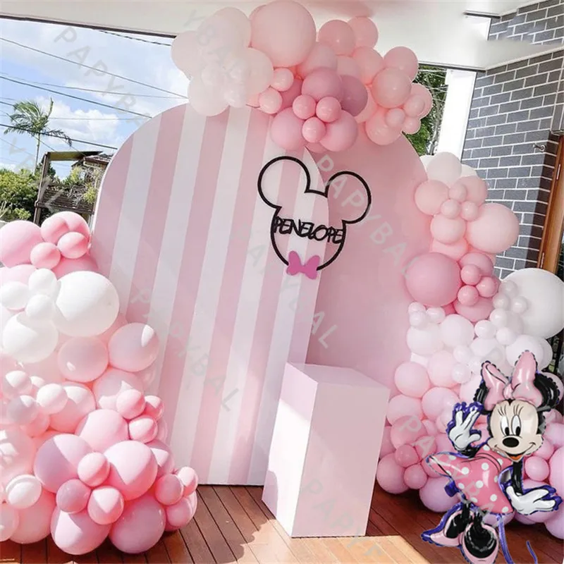 168Pcs Disney Minnie Mouse Arch Garland Balloon Kit Macaron Pink Latex Balloon Set Kids Birthday Decoration Baby Shower Globos