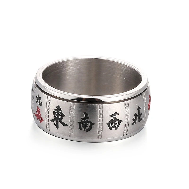 Personality Rotatable mahjong Ring For Man Woman Punk Style Gold Silver Color Stainless Steel Spinner Lucky Couple Rings Jewelry