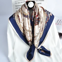 Bufanda cuadrada de seda 100% Natural para Mujer, pañuelo de seda estampado Real, pañuelo grande de seda pura, Foulard femenino de 88x88cm