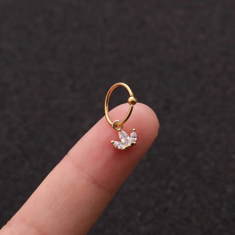 1 PCS Simple Small Zircon Crown Charm Ear Cartilage Cuff Clip Earring Trendy Gold Color Steel Circle Hoop Piercing Earring