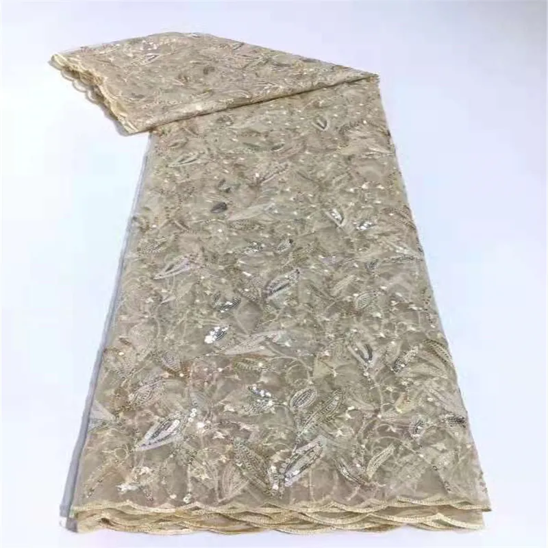 

Top Milk Silk Lace Sequins Embroiderd African Lace Fabric High Quality French Lace Fabric Nigerian Lace Fabric For Wedding