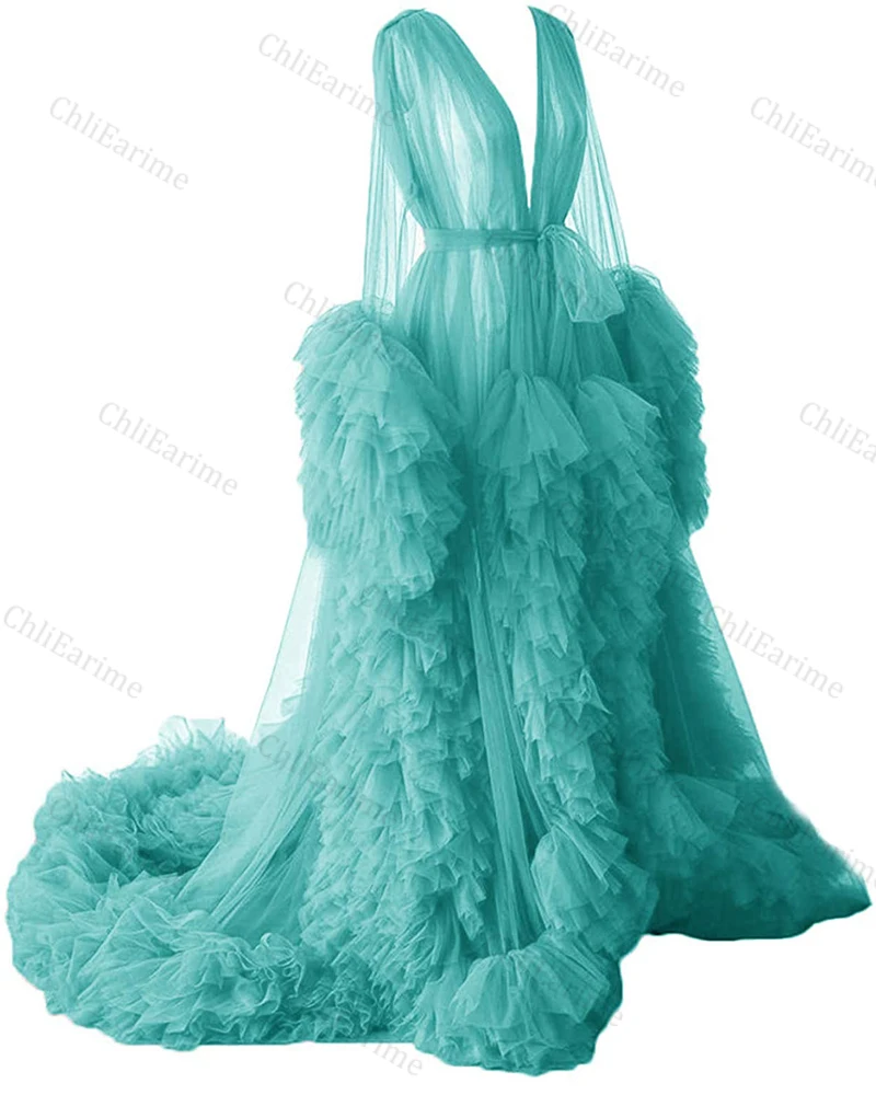 Sexy Illusion Long Lingerie Tulle Nightgown Bathrobe Sleepwear Bridal Robe Wedding Scarf