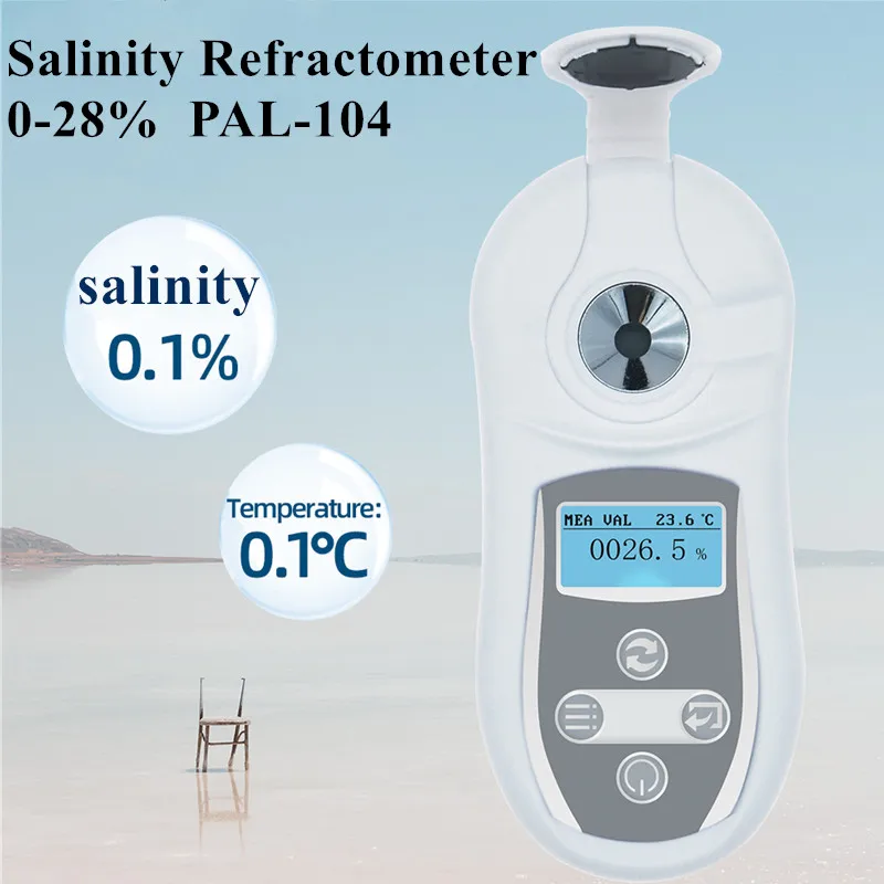 

Portable salinity 0-28% PAL-104 Digital Salinity Refractometer Salinity Tester for Food Fisheries Science Research Salt Meter