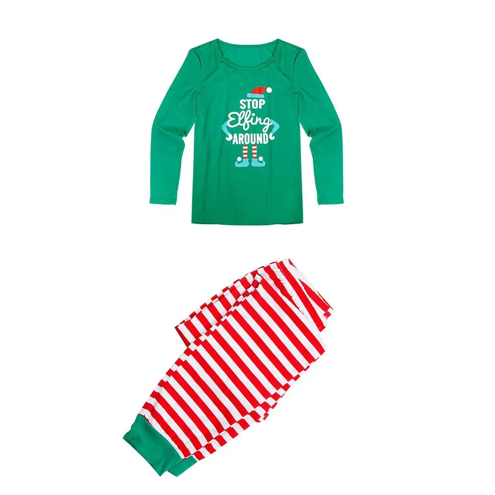 Pajamas Christmas Parent-child Set Cartoon Printed Home Wear Family Matching Long Sleeve T-shirt And Striped Pants