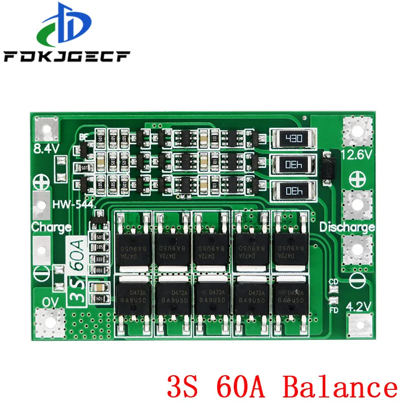 Wzmocnienie/balans 3S 60A płyta BMS/Li-ion 12.6V 18650 BMS PCM tablica zabezpieczająca baterię do akumulatora litowo-jonowego/18650 ładowarka