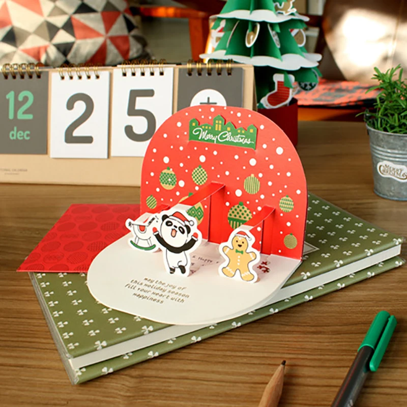 22pcs/set 3D Pop Up Christmas Greeting Cards Boxed Envelope Sticker Post Card Cute Cartoon Merry Christmas Xmas Gift Decoration