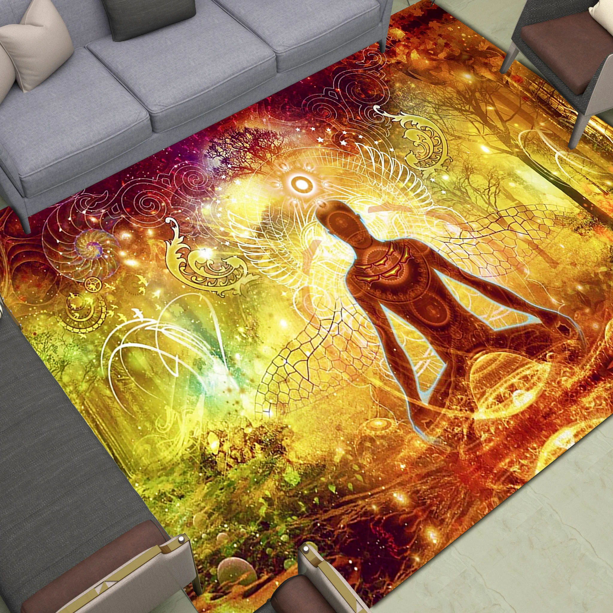 Meditation Area Rugs Large Yoga Floor Mats Seven Star Wheel Faith Living Room Bedroom Carpet Print Colorful Indian Buddha