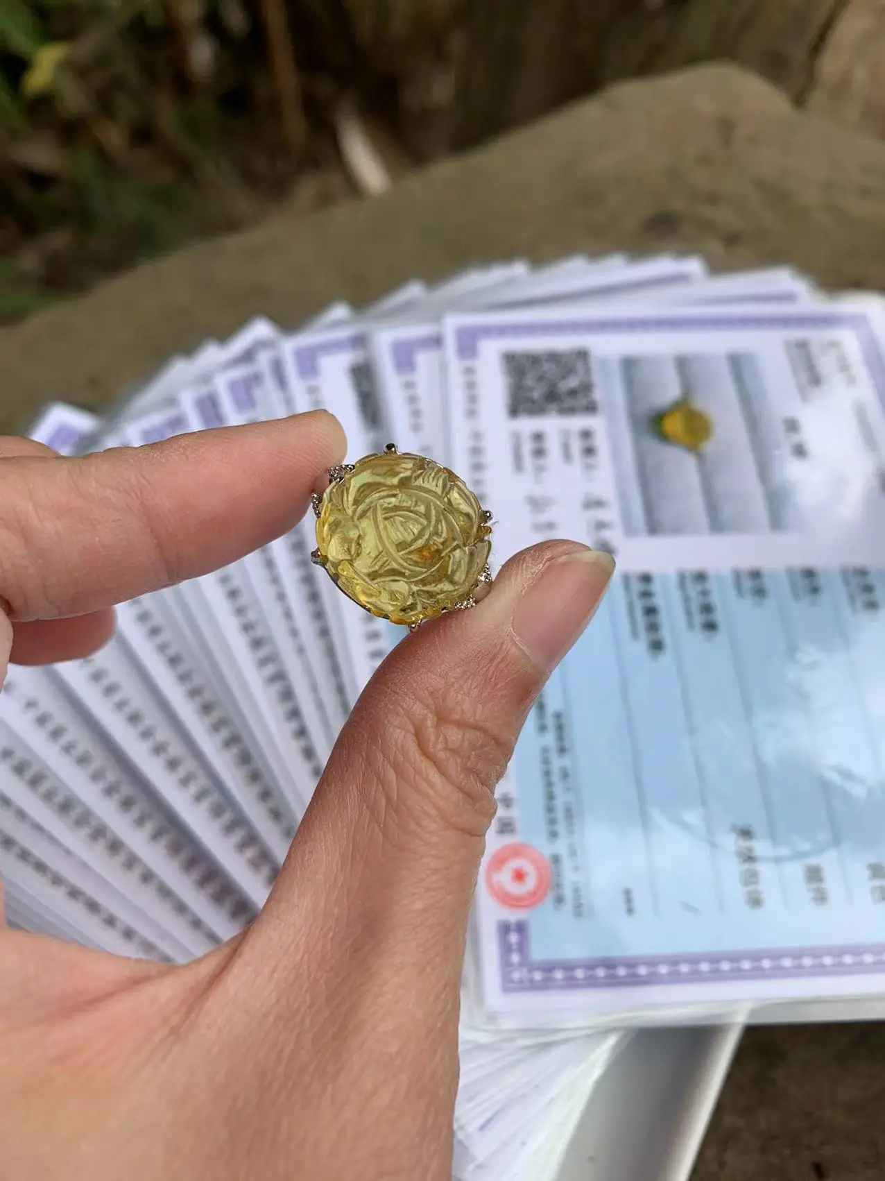 natural amber ring female handmade ring flower