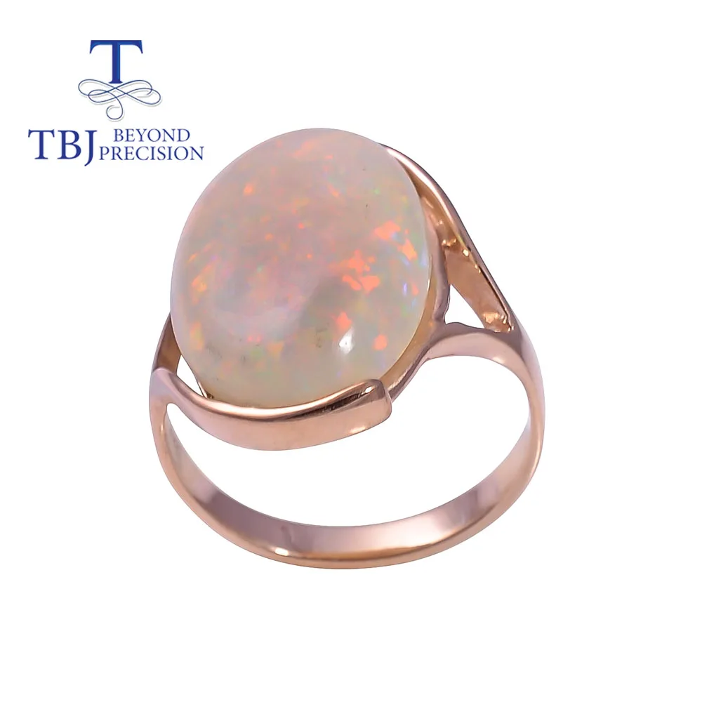 TBJ Big size Opal Ring natural Ethiopia Opal free size 7 to 13ct Oval cut 925 sterling silver handmade fine jewelry for women