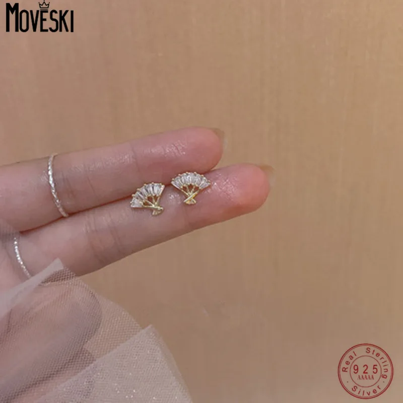 

MOVESKI 925 Sterling Silver Shiny Zircon Fan Earrings for Women Attractive Individuality Korean Hot Selling Jewelry