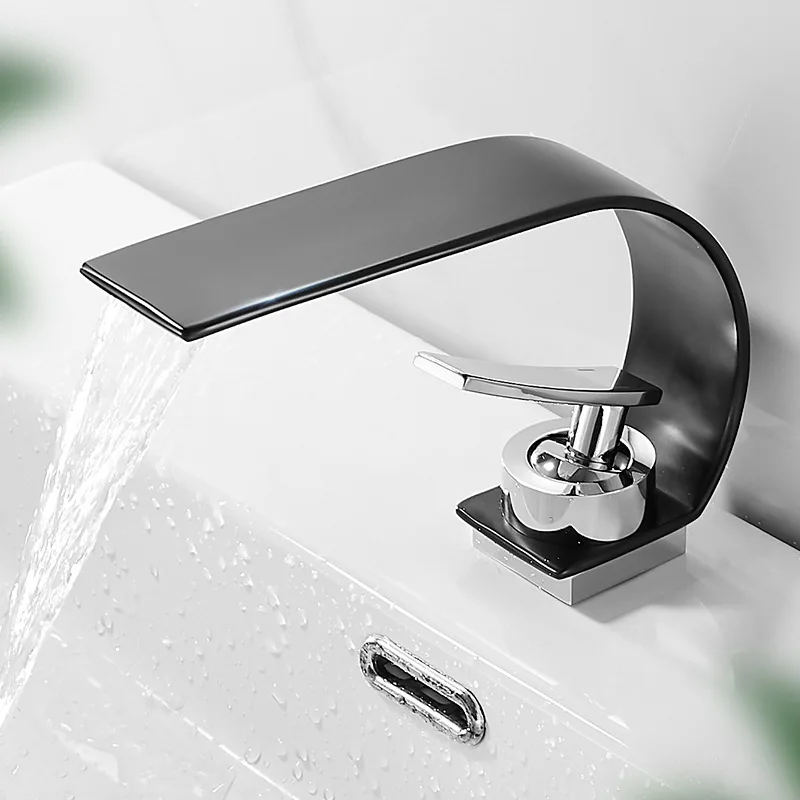 Art Nordic Waterfall Cold And Hot Mixer Faucet Single Handle Sink Faucets For Bathroom Deck Mounted Duckbill Shape