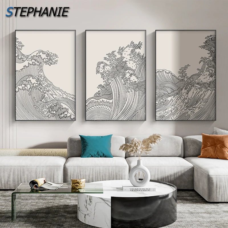 

Vintage Beige Poster Prints Japanese Landscape Wave Kanagawa Art Canvas Painting For Living Room Nordic Home Decor Wall Pictures