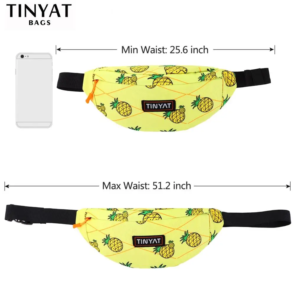 TINYAT Waist Pack Men Women Print Pineapple Fashion Polyester Belt Bag Casual Belt Pouch Female Travel Banana Bag for Travel