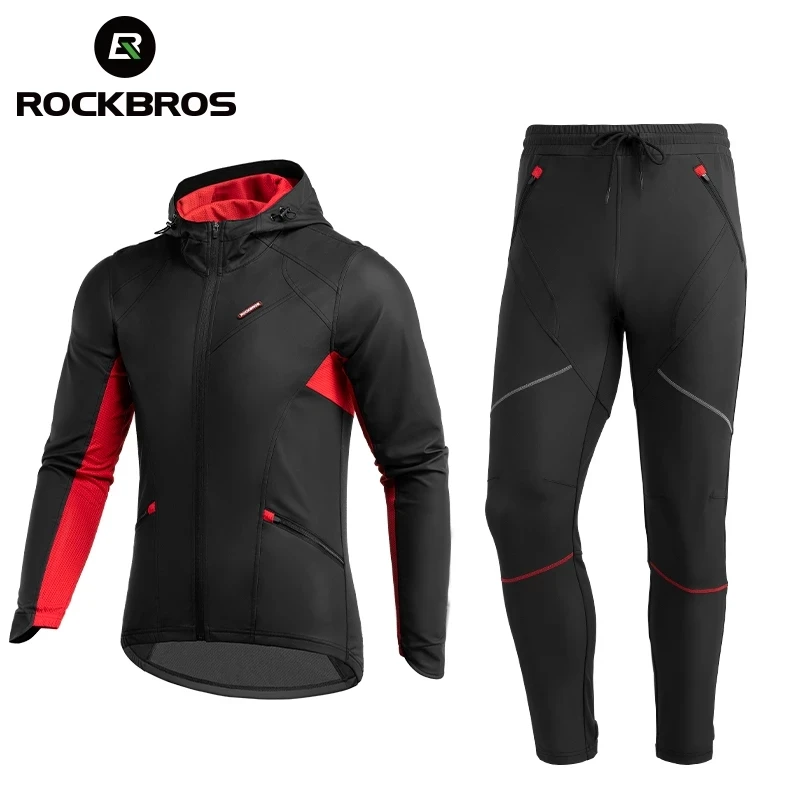 ROCKBROS Cycling Clothing Set Autumn/Winter Cycling Jersey MTB Bicycle Clothes Wear Thermal Fleece Windproof Sportswear Suit