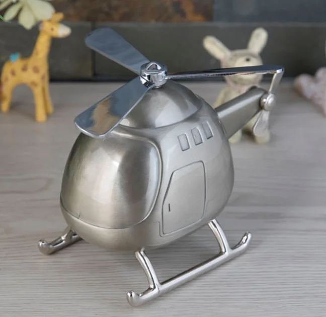 Helicopter Model Metal Tin Metal Piggy Bank Children's Toys Home Decoration Coin Counter Cash Box Toy For Saving Money LFB902