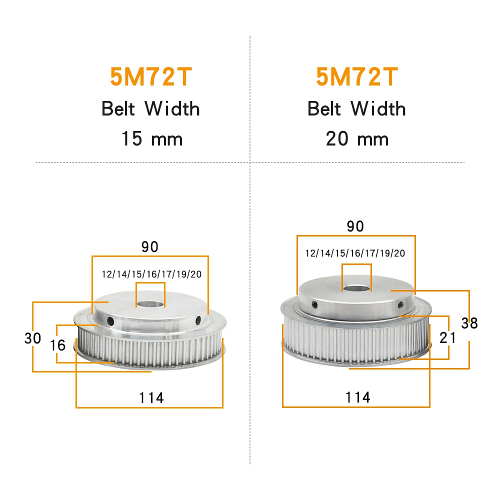 Imagem -02 - Material da Roda bf da Polia da Liga de Alumínio do Furo 12 14 15 16 17 19 20 mm da Polia de 72t para a Correia Cronometrando da Largura 15 20 mm 5m-forma