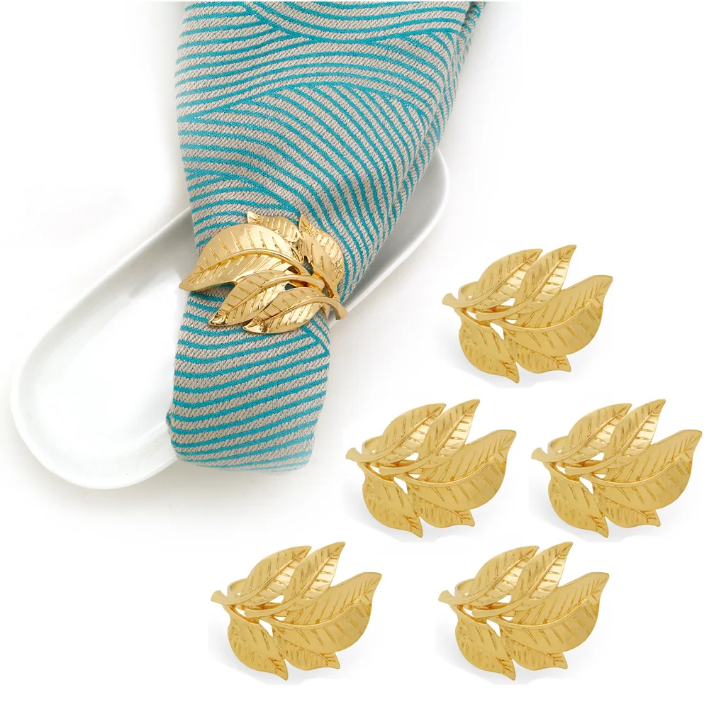 10 Piece/ LOT Napkin Holder Leaf Shape Napkin Ring Metal Wedding Party Gatherings Table Supplies Banquet Dinner Serviette Decor
