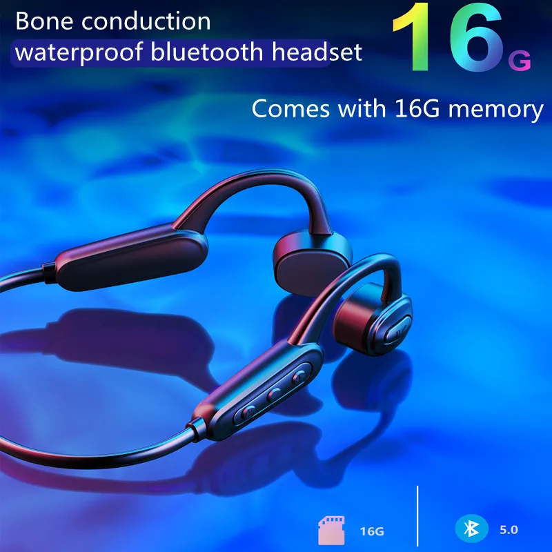 IPX8 Waterproof Swimming Earphones, K8 Bone Conduction Wireless Bluetooth Earphones, 16GB Memory MP3 Player