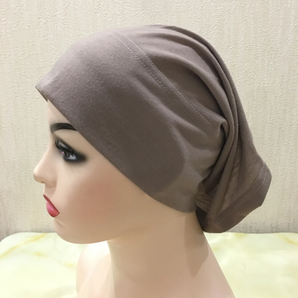 H065 plain tube hats Muslim Turban Pure Color Stretch Inner Hijabs For Caps Ready To Wear Women Head Scarf Under Hijab Bonnet