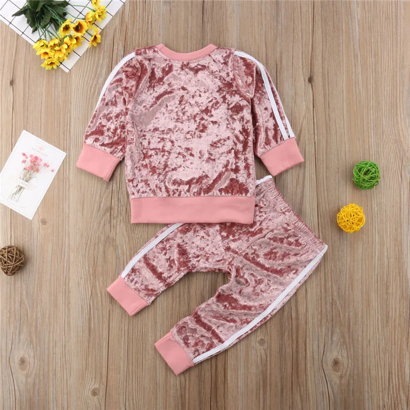 Children\'s Clothes Set Toddler Kids Baby Girl Velvet Top Sweatshirt Tracksuit Pants Outfits Clothes Set sport set girls 2pc