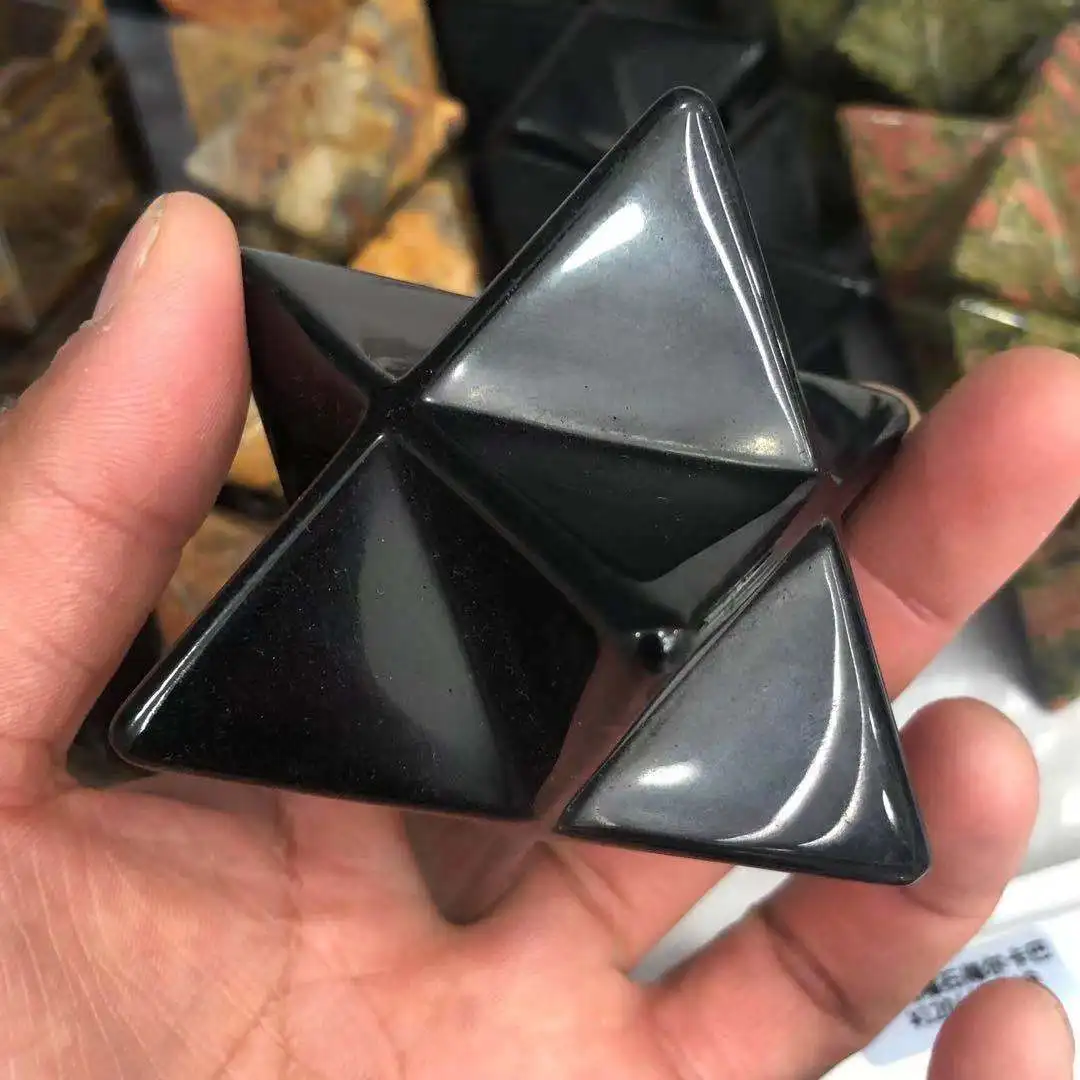 Natural Obsidian Crystal Merkaba Arcade Crystal Stone Merkaba Star Energy Mineral Jewelry Healing Decoration