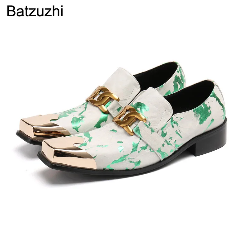 

Batzuzhi Italian Style Men's Shoes Square Toe Leather Dress Shoes Men Slip on New Design Party and Wedding Shoes Men, Size 6-12