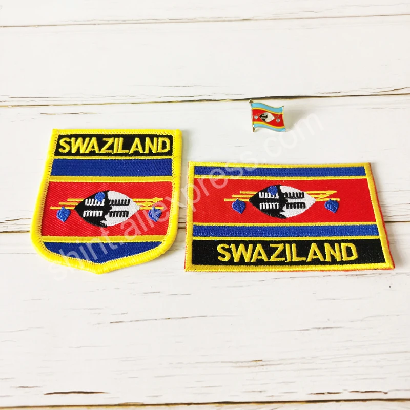 Swaziland National Flag Embroidery Patches Badge Shield And Square Shape Pin One Set On The Cloth Armband   Backpack  Decoration