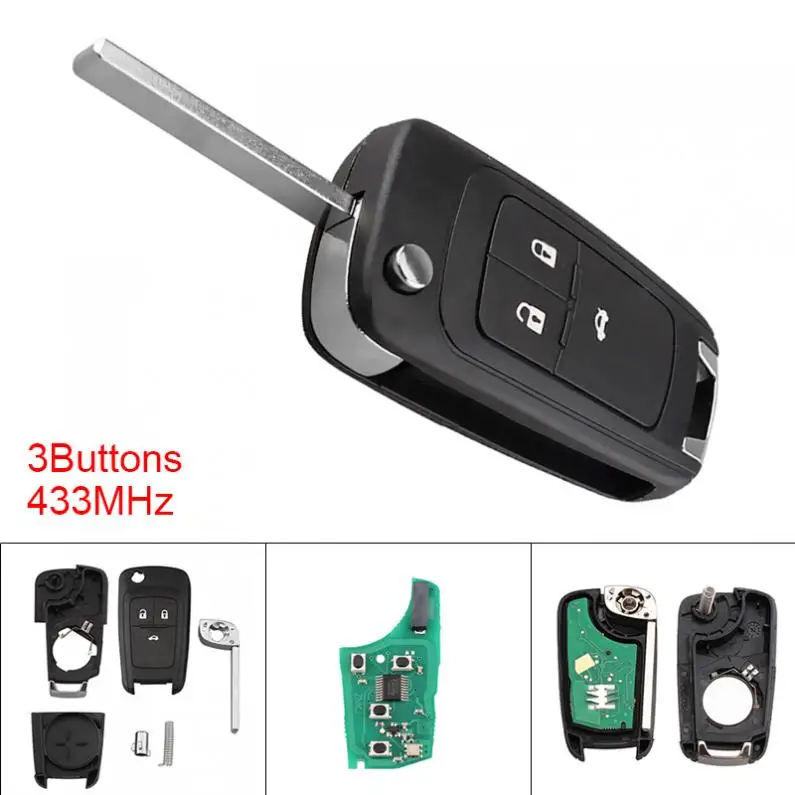 

434MHz 3 Buttons Keyless Uncut Flip Remote Key Fob with ID46 Chip for 2010-2015 Astra J / 2014-2016 Corsa E / 2009-2015 Insignia